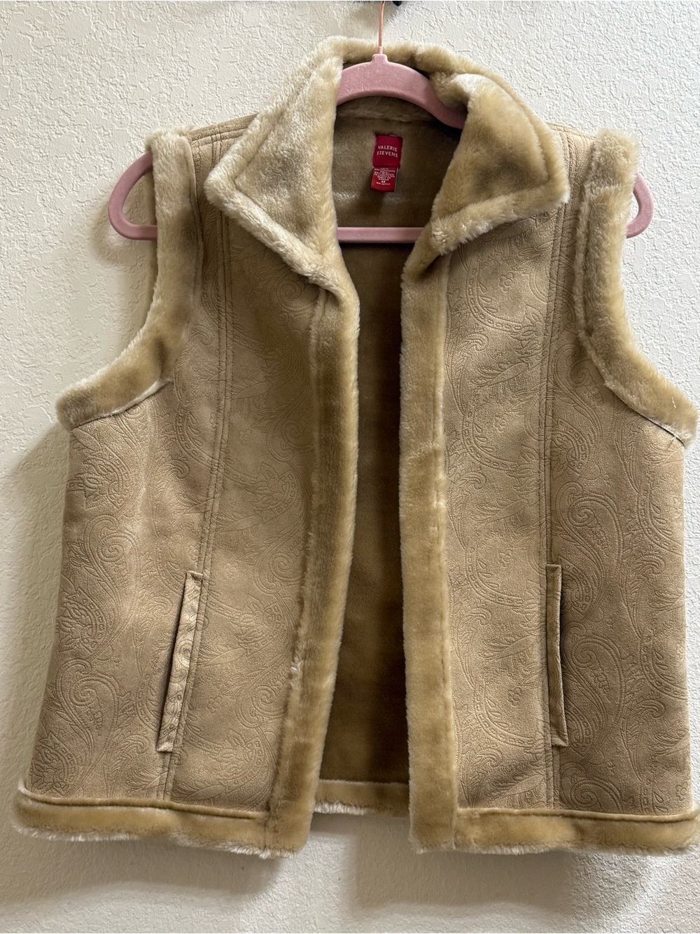 Valerie Stevens Tan Faux Suede Shearling Vest